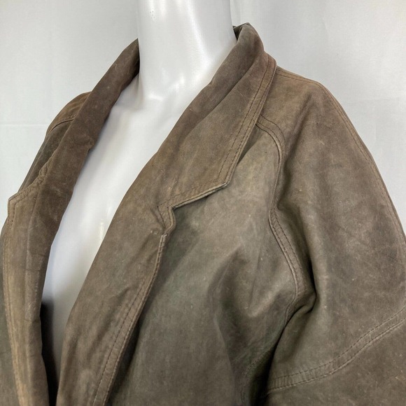 VTG‎ Express Jacket Womens Small 1980s Brown Leather Oversize Moto Pockets - Picture 2 of 9